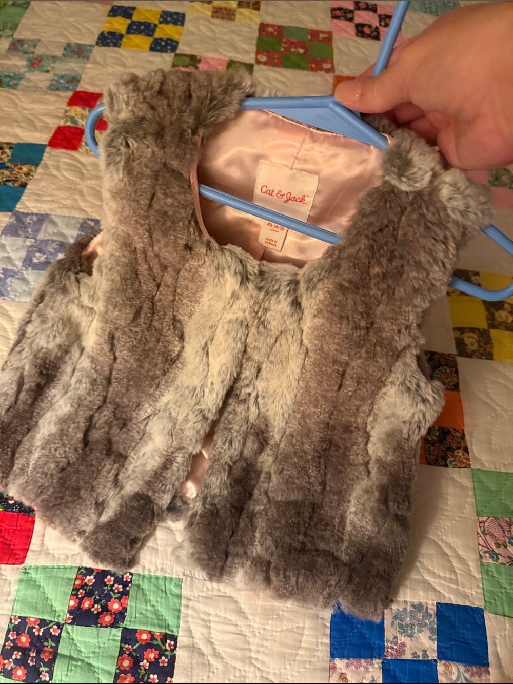 Cat & Jack Gray Faux Fur Vest with Pink Satin Lining